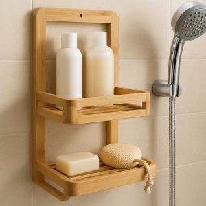 8 Bamboo Shower Shelf Natural Wood Bath